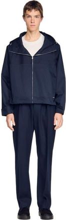 Sandro Hooded zip-up cotton jacket in Midnight Blue at Nordstrom, Size Xx-Large