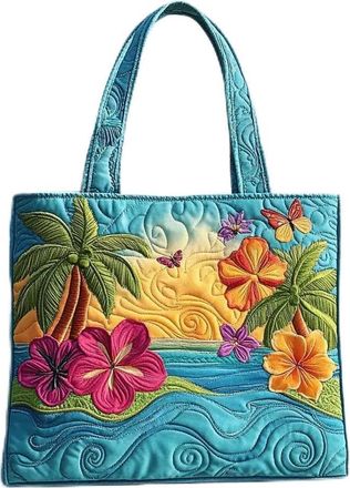 Generic Vintage Quilted Tote Bag for Women, Aesthetic Cotton Shoulder Bag with Literary Book & Floral Embroidery Lightweight Hobo Purse for World Book Day & M