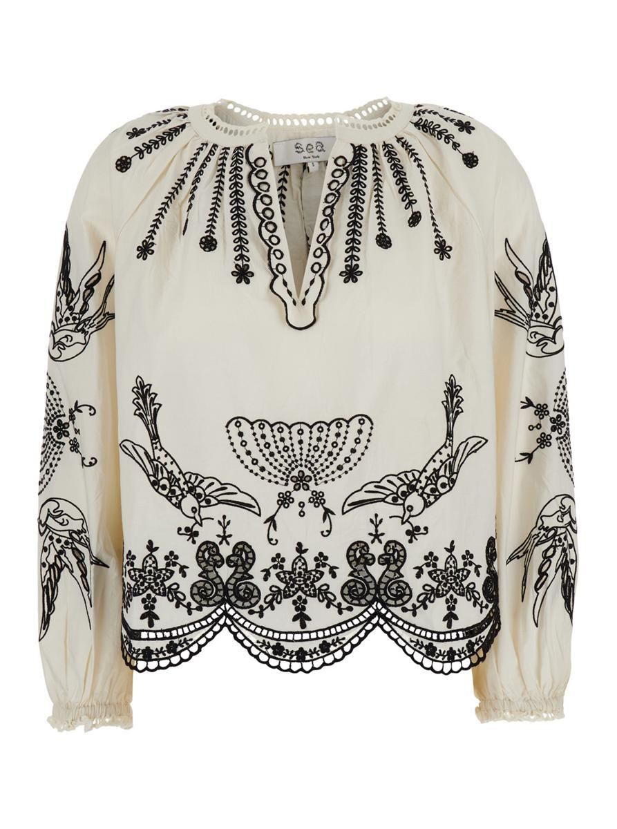 Sea New York Olga Floral-Print Cotton Blouse - L | Coggles