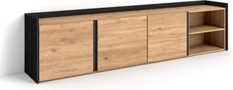 Skraut Home Skraut Home - Mueble Tv, Televisi&oacute;n, Muebles De Sal&oacute;n, Almacenaje, 207x35x50 Cm, Para Tv Hasta 80, Con Almacenamiento, Estilo Moderno, Roble Y Negro
