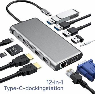 No Brand Hub Usb-c Hdmi - Base Hdmi 4k - Adaptador De Triple Pantalla - Lector De Tarjetas Sd/tf - Para Macbook Y Port&aacute;tiles - Usb 3.0/2.0 - Plateado - Tama&ntilde;o 