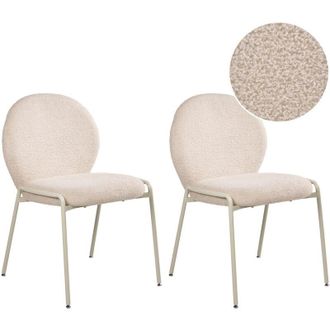 Beliani Set of 2 Dining Room Chairs Light Beige Boucle Upholstery Base Iron Frame Retro Design ELLIE