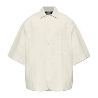 Jacquemus Short Sleeve Shirts, male, Beige, Size: XL Oversized Shirt with Pocket