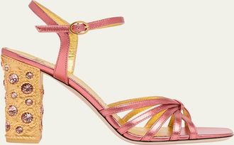 Valentino Garavani 90mm Valenti Embellished-Heel Metallic Leather Sandals