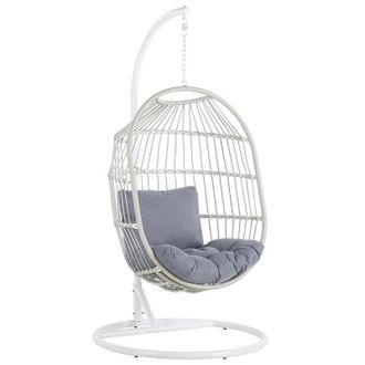 Beliani Beliani - Silla Colgante De Rat&aacute;n Blanco Con Soporte De Metal Forma De Huevo 2 Cojines Suaves Boho R&uacute;stico Alba