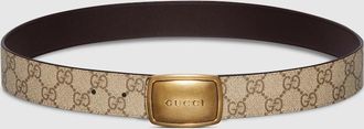 Gucci Belt With Plaque Buckle, Size Gucci 100, Beige, GG Canvas