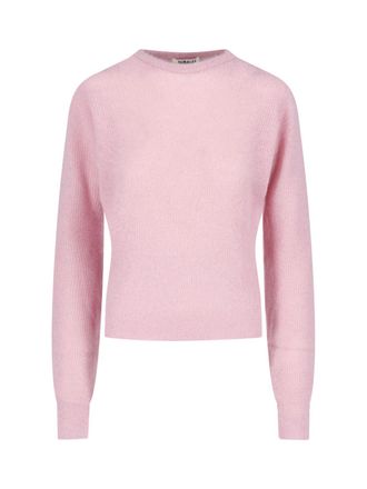 Auralee Pink Light Cropped Ribbed Sweater
