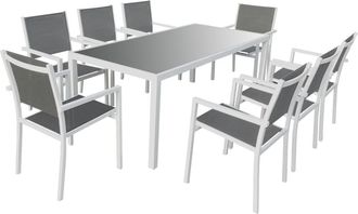 Happy Garden Conjunto de muebles de jard&iacute;n de 8 plazas en aluminio blanco y gris