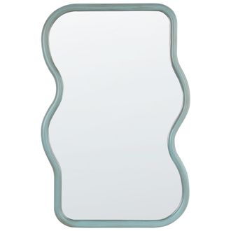 Beliani Espejo De Pared Moderno Marco De Madera De Paulownia Forma Irregular Con Ganchos Azul Ronnet