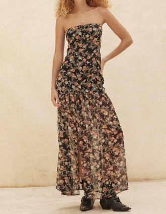 Promesa Floral Chiffon Strapless Maxi Dress In Black