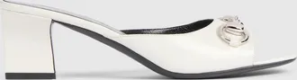 Gucci Womens Signora Slide Sandal, White, Leather