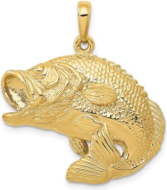 Diamond2Deal 10k Yellow Gold Bass Fish Jumping Pendant