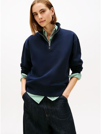Tommy Hilfiger Womens Fleece Quarter-Zip Sweatshirt - Navy - XXL