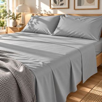 KASANOVA Completo letto matrimoniale cotone grigio tinta unita