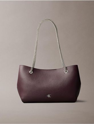 Calvin Klein Womens Minimal Monogram Chain Shoulder Bag - Brown