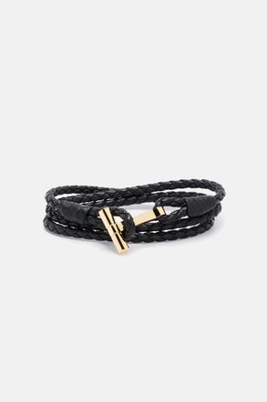 Tom Ford BRAIDED LEATHER BRACELET Size: XL, colour: BLACK
