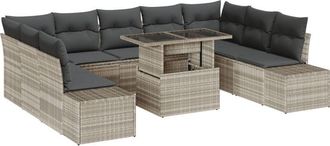 vidaXL Vidaxl - Garden Sofa Set with Storage 10 pcs Light Grey Poly rattan