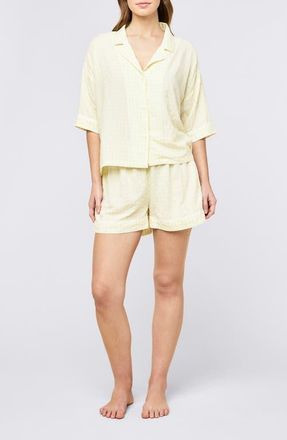 Papinelle Sleepwear Seersucker Gingham Boxer Pajamas in Sunshine Butter at Nordstrom, Size Xx-Large