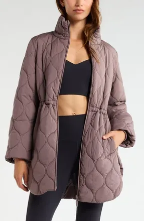 Zella Skyline Longline Quilted Jacket in Grey Plum at Nordstrom, Size Xx-Large