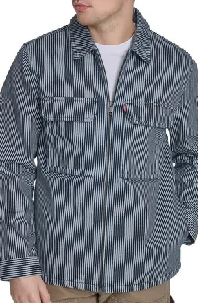 Levi's Lightweight Cotton Shacket in Medium Wash /Off White at Nordstrom, Size Xx-Large