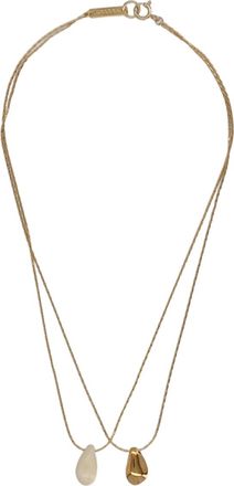 Isabel Marant Double Pendant Brass Necklace with Buffalo Bone Element