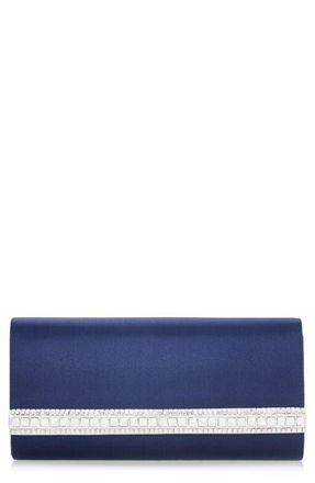 Judith Leiber Perry Crystal Bar Satin Clutch in Silver Navy at Nordstrom
