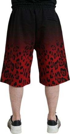 Dolce & Gabbana Mens Red Leopard Print Cotton Bermuda Shorts Black And