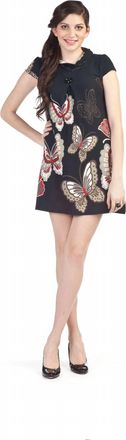 Papillon Cowl Neck Butterfly Border Print Dress In Black