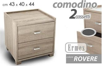 Trade Shop Trade Shop - Comodino Camera Letto Moderno 2 Cassetti Legno Rovere 44x43x40cm Mobile 623462