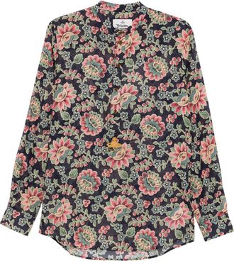 Vivienne Westwood Dark Blue Floral Print Mock Neck Shirt