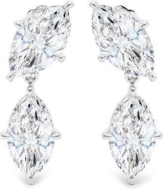 HauteCarat Lab Grown Diamond Twin Marquise Cut Drop Earrings in 18K White Gold at Nordstrom