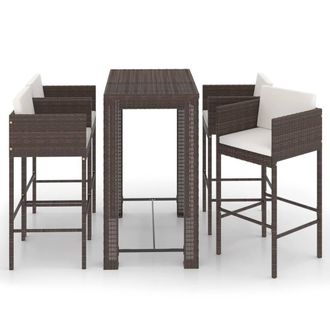 Berkfield Home 5 Piece Garden Bar Set with Cushions Poly Rattan Brown