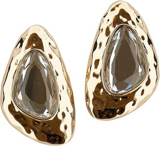 Self Portrait Gehamerde Gouden Kristallen Oorbellen - Dames - Oorbellen - Geel - ONE Size - Accessoires