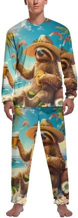 Generic Sloth Mens Pajama Set Comfy Pj Sets Long Sleeve Shirts And Bottoms Soft Sleepwear Loungewear Sleep Sets M