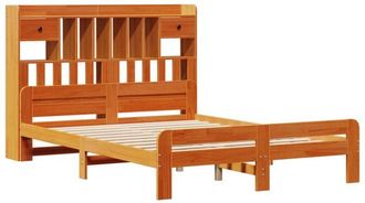 vidaXL Cama Con Estanter&iacute;a Sin Colch&oacute;n Madera Maciza Marr&oacute;n 140x190 Cm Vidaxl