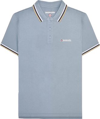 Lambretta Heren SS25 Triple Tipped Groot & Lang Poloshirt (Dusky blauw/wit/navy/cr&egrave;me)