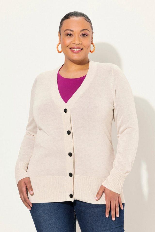 Ulla Popken Strickjacke Strickjacke V-Ausschnitt Knopfleiste