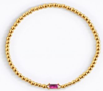 Mint & Lily Gold Beaded Birthstone Bracelet in July Ruby at Nordstrom, Size 7.5
