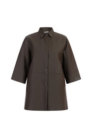 Dreimaster Dreimaster Leren overhemd Dames taupe