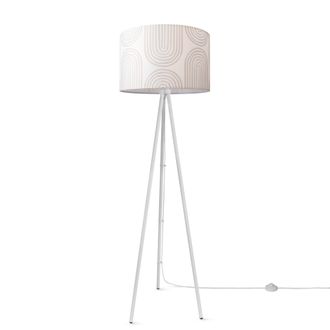 Paco Home Paco Home - L&aacute;mpara Pie Sal&oacute;n Pantalla Tela L&aacute;mpara Pie Lectura Abstracta Vintage Dise&ntilde;o 6 (&oslash;45,5 Cm), L&aacute;mpara De Pie Tr&iacute;pode - Blanco