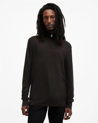 AllSaints Kilburn Zip Funnel Neck Ramskull Sweater