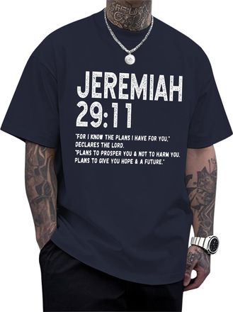 Generic Mens Christian T-Shirts JEREMIAN 29:11 Cotton Tops Religious Cross Printed T-Shirt Short Sleeve Oversize Vacation Clothes