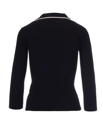 Elisabetta Franchi Rib-Knit Wool Polo Shirt - Black