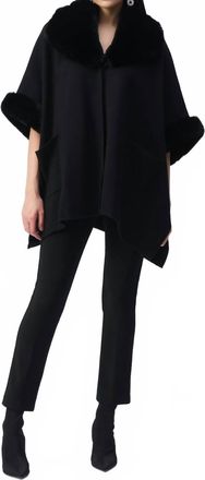 Joseph Ribkoff Brushed Jacquard And Faux Fur Cape In Black