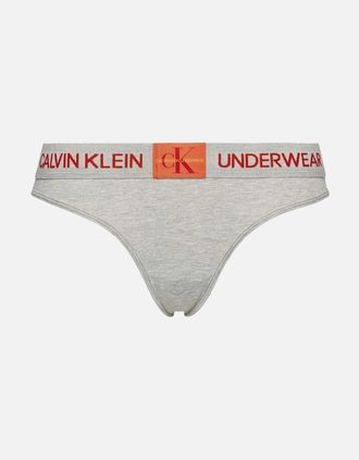 Calvin Klein Womens Monogram Thong, Grey Heather - Size: 14