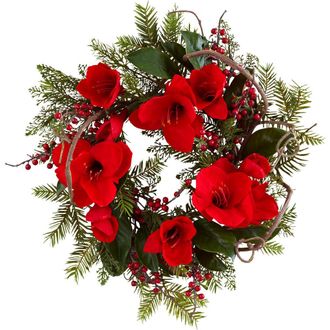 Nearly Natural 24-in Amaryllis Wreath in Red at Nordstrom