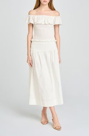 Wayf Mia Stretch Cotton Midi Skirt in Ivory at Nordstrom, Size X-Small