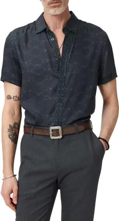 John Varvatos Loren Slim Fit Short Sleeve Button-Up Shirt in Black at Nordstrom, Size Xx-Large