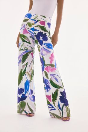 Joseph Ribkoff Floral High-Waisted Trousers In Off-White Multi