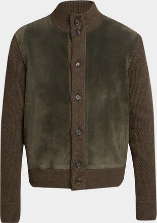 Ermenegildo Zegna Men & apos;s Cashmere and Suede Bomber-Style Sweater